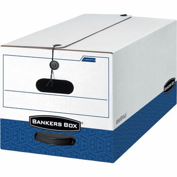 Bankers Box Liberty File Storage Boxes, Legal, String/Button Tie Closure, Heavy Duty, Fiberboard, White/Blue, 12/Carton