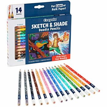 Crayola Sketch &amp; Shade Doodle Pencils, 2H, HB Lead, Graphite Lead, Multicolor Barrel, 14/Pack