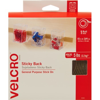 VELCRO Brand Sticky Back Tape with Dispenser, 3/4&quot; x 15&#39; Roll, Beige