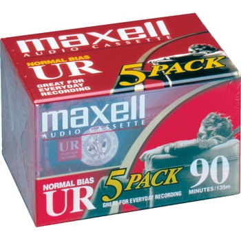 Maxell UR Type I Audio Cassette, 90 Minute, Normal Bias, 5/PK