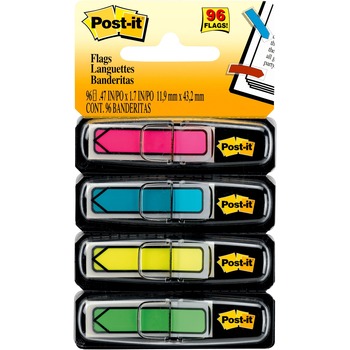 Post-it&#174; 1/2&quot; Arrow Flags, Assorted Bright Colors, 96 Count, 24 Flags/Dispenser, 4 Dispensers/PK