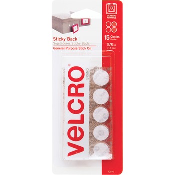 VELCRO Brand Sticky Back Circles, 5/8&quot; Circles, White, 15/PK