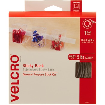 VELCRO Brand Sticky Back Tape with Dispenser, 3/4&quot; x 15&#39; Roll, White