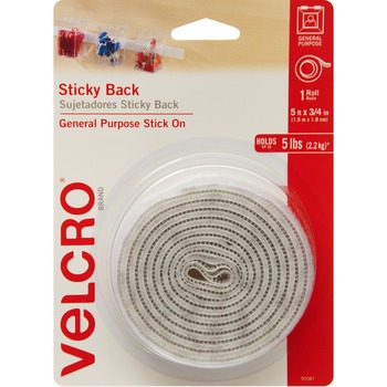 VELCRO Brand Sticky Back Tape with Dispenser, 3/4&quot; x 5&#39; Roll, White
