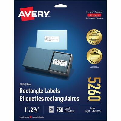 Avery&reg; Easy Peel(R) Address Labels, Sure Feed(TM) Technology, Permanent Adhesive, 1" x 2-5/8" , 750 Labels (5260)