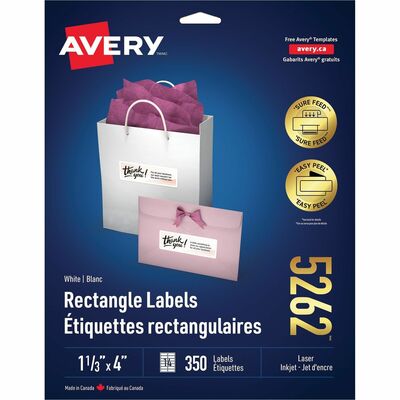 Avery&reg; Easy Peel(R) Address Labels, Sure Feed(TM) Technology, Permanent Adhesive, 1-1/3" x 4" , 350 Labels (5262)