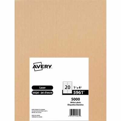 Avery&reg; Easy Peel(R) Address Labels, Sure Feed(TM) Technology, Permanent Adhesive, 1" x 4" , 5,000 Labels (5961)