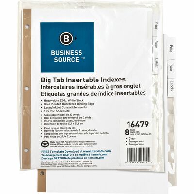 Business Source Tear-resistant Clear Tab Index Dividers