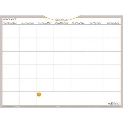 AT-A-GLANCE&reg; WallMates&trade; Self-Adhesive Dry Erase Monthly Planner 18" x 24"
