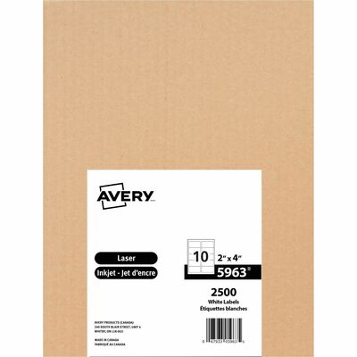 Avery&reg; TrueBlock(R) Shipping Labels, Sure Feed(TM) Technology, Permanent Adhesive, 2" x 4" , 2,500 Labels (5963)