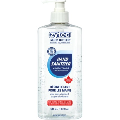 Zytec Germ Buster Sanitizing Gel - 550 mL - Pump Bottle Dispenser - Kill Germs, Bacteria Remover - Hand - Clear - 1 Each