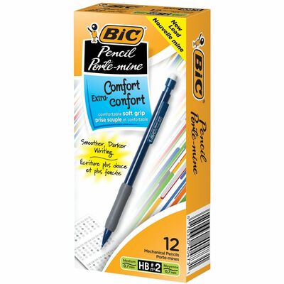 BIC Pencil Extra Comfort Mechanical Pencil, Medium Point (0.7 mm), Black, Soft Grip For Comfort & Added Control, 12-Count