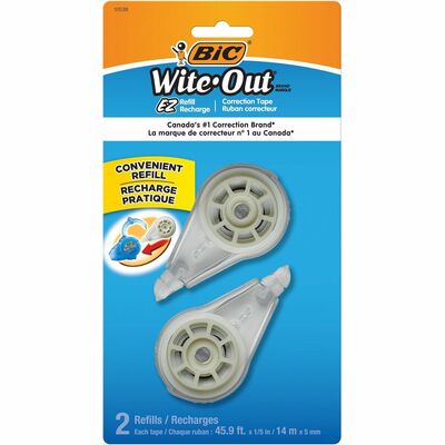 BIC Wite-Out Brand EZ Correct Correction Tape Refills, 11.9 Meters, 2-Count Pack of Correction Tape Refills, Fast, Clean and Easy to Use Tear-Resistant Tape Office or School Supplies