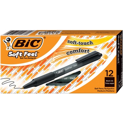 BIC Soft Feel Black Retractable Ballpoint Pens, Medium Point (1.0 mm), 12-Count Pack, Black Pens With Soft-Touch Comfort Grip