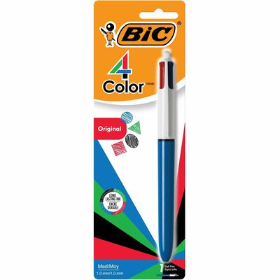 BIC 4-Colour Retractable Ballpoint Pen, Medium Point (1.0 mm), Assorted Colours, With Long-Lasting Ink, 12-Count