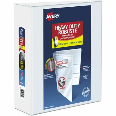 Avery&reg; Heavy-Duty View 3 Ring Binder, 4" One Touch Slant Rings, Holds 8.5" x 11" Paper, White (79704)