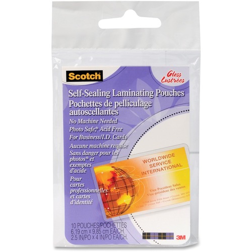 3M LS851 Card Protectors - Sheet Size Supported: 2.43" (61.72 mm) Width x 3.87" (98.30 mm) Length - for ID Card, Document - Self-sealing, Photo-safe, Acid-free - Ultra Clear - 25 / Pack