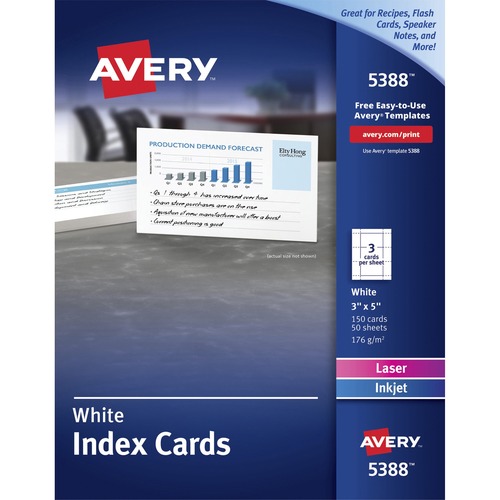 Avery® Laser, Inkjet Printable Index Cards - 97 Brightness - A7 - 3" x 5" - 150 / Box - Perforated, Smudge-free, Jam-free, Uncoated - White