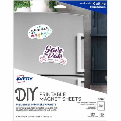 Avery® Printable Magnet Sheets, 8.5" x 11" , 5 Sheets (3270) - Letter - 8 1/2" x 11" - Matte - Magnetic, Printable, Lightweight - White - 5 / Pack