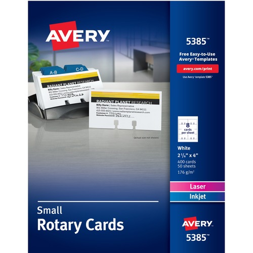 Avery® Uncoated 2-side Printing Rotary Cards - 2 5/32" x 4" - 400 / Box - 8 Sheets - Perforated, Heavyweight, Double-sided, Printable - White