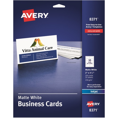 Avery® Sure Feed Business Cards - 97 Brightness - A8 - 2" x 3 1/2" - Matte - 250 / Pack - Perforated, Heavyweight, Smooth Edge - White