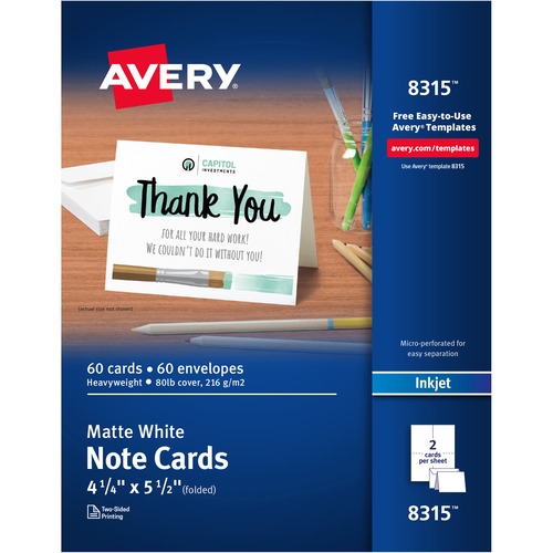 Avery® Note Cards - 97 Brightness - 5 1/2" x 4 1/4" - Matte - 60 / Box - Heavyweight, Smooth Edge - White