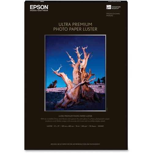 Epson Inkjet Photo Paper - 97 Brightness - 97% Opacity - Super B - 13" x 19" - 64 lb Basis Weight - Luster - 50 / Pack - Photo Paper - EPSS041407