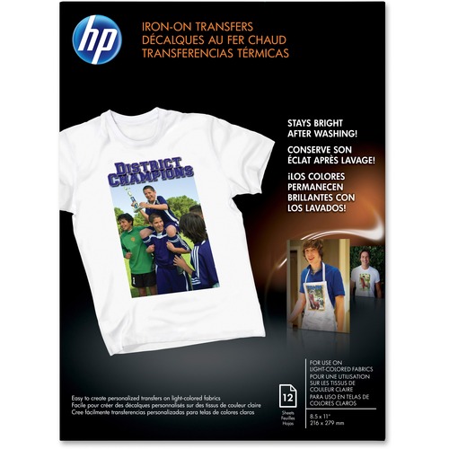 HP Inkjet Iron-On Transfers - 91 Brightness - Letter - 8 1/2" x 11" - 12 / Pack - White