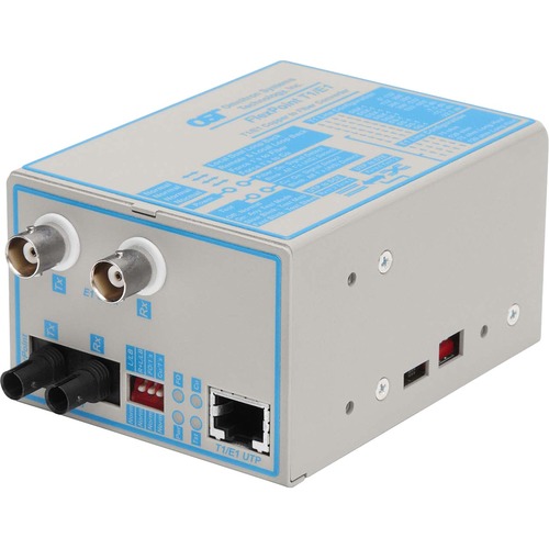 Omnitron Systems FlexPoint T1/E1 Copper to Fiber Media Converter - 1 x RJ-48 , 1 x ST , 2 x BNC - T1/E1 - Rack-mountable