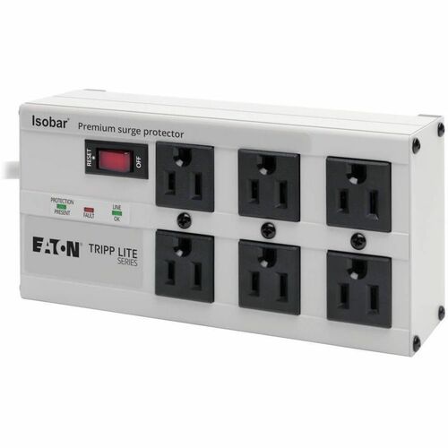 Eaton Tripp Lite Series Isobar 6-Outlet Surge Protector, 6 ft. Cord with Right-Angle Plug, 3330 Joules, Diagnostic LEDs, Metal Housing - 6 x NEMA 5-15R - 1440 VA - 3330 J - 120 V AC Input - 120 V AC Output