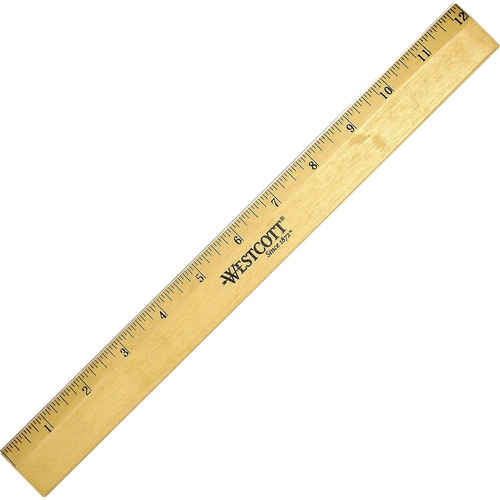 Westcott Beveled Metal Edge Wood Rulers - 12" Length 1" Width - 1/16 Graduations - Imperial Measuring System - Wood - 1 Each
