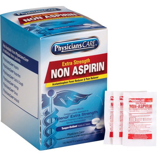 PhysiciansCare Single Dose Non-Aspirin Pain Reliever - For Pain, Fever - 125 / Box - 2 Per Packet