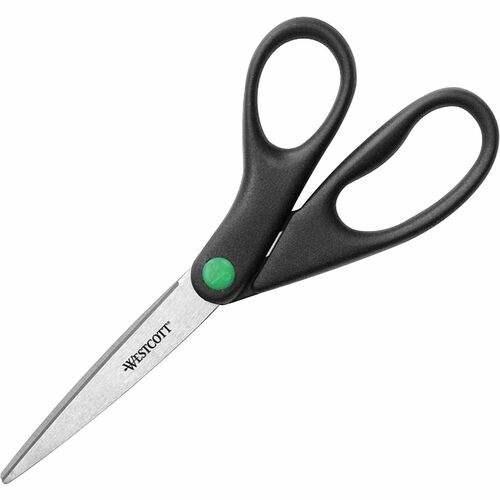 Westcott Kleenearth Scissors - 3.25" Cutting Length - 8" Overall Length - Straight-left/right - Stainless Steel - Pointed Tip - Black - 1 Each