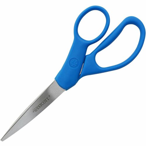 Westcott 7" Straight All Purpose Scissors - 3.25" Cutting Length - 7" Overall Length - Straight-left/right - Stainless Steel - Pointed Tip - Blue - 1 Each