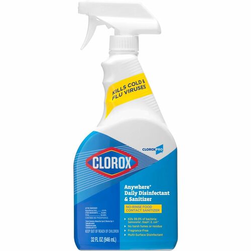 CloroxPro™ Anywhere Daily Disinfectant and Sanitizer - For Nonporous Surface - 32 fl oz (1 quart) - 1 Each - Residue-free - Clear