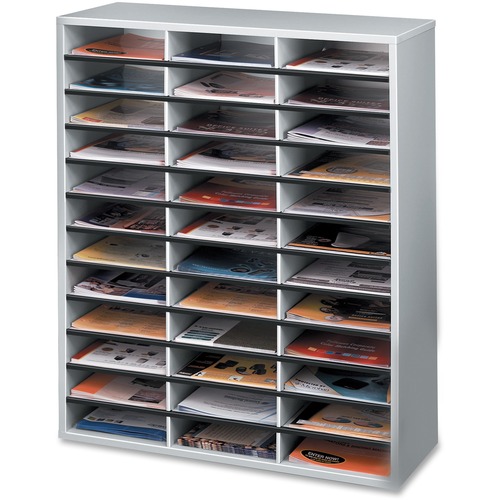 Fellowes Literature Organizer - 36 Compartment Sorter, Dove Gray - 36 Compartment(s) - Compartment Size 2.50" x 9" x 11.63" - 34.7" Height x 29" Width x 11.9" Depth - Corrugated - Dove Gray - Fiberboard, Wood - 1 Each