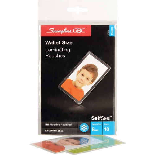 GBC Self Sealing Laminating Pouches - Sheet Size Supported: Wallet-size - Laminating Pouch/Sheet Size: 2.38" Width x 3.88" Length x 8 mil Thickness - Glossy - for Document, Photo - Self-adhesive, Easy Peel, Durable - Clear - 10 / Pack
