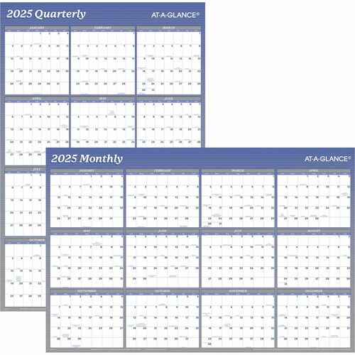 At-A-Glance Vertical Horizontal Reversible Erasable Wall Calendar - Large Size - Yearly - 12 Month - January 2025 - December 2025 - 36" x 24" White Sheet - Blue - Laminate - Erasable, Reversible, Write on/Wipe off, Unruled Daily Block, Year Date Indicator