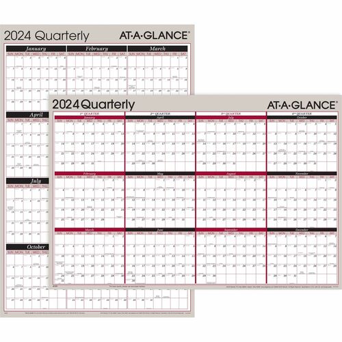 At-A-Glance Vertical Horizontal Reversible Erasable Quarterly Wall Calendar - Large Size - Julian Dates - Yearly, Quarterly - 12 Month - January 2025 - December 2025 - 24" x 36" White Sheet - 1" x 1.31" , 1.25" x 1.19" Block - Gray - Laminate - Erasable, 