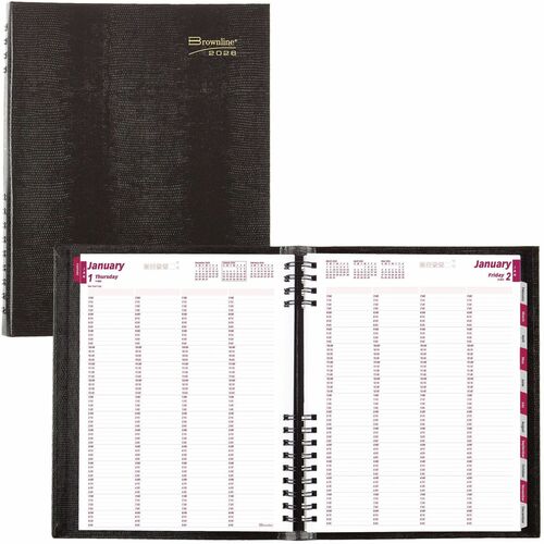 Brownline CoilPro Daily Professional Appointment Books - Daily - 1 Year - January 2025 to December 2025 - 7:00 AM to 8:45 PM - Quarter-hourly - 1 Day Single Page Layout - 8 1/2" (215.90 mm) x 11" (279.40 mm) Sheet Size - Twin Wire - Black - Hard Cover, Ap