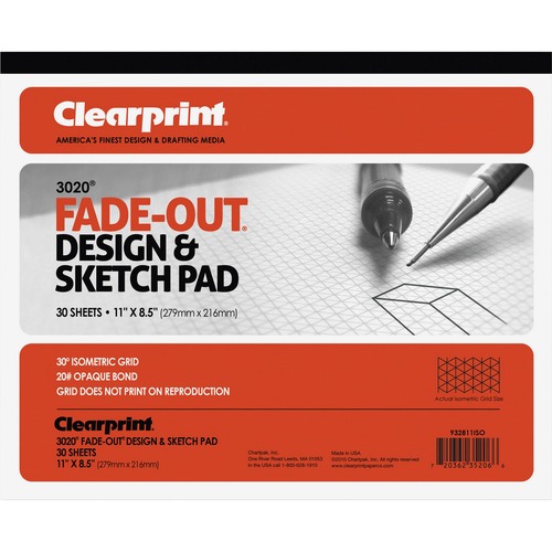 Clearprint Isometric Grid Paper Pad - Letter - 30 Sheets - 20 lb Basis Weight - 8 1/2" x 11" - White Paper