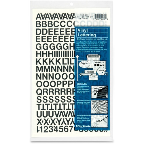 Chartpak Vinyl Helvetica Style Letters/Numbers - 12 x Numbers, 167 x Capital Letters Shape - Self-adhesive - Helvetica Style - Easy to Use - 0.50" Height - Black - Vinyl - 201 / Pack