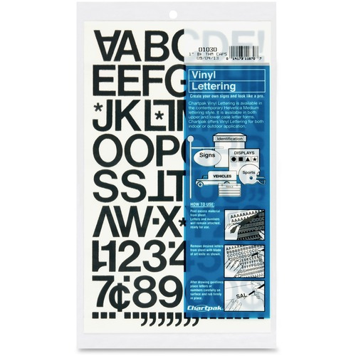 Chartpak Vinyl Helvetica Style Letters/Numbers - 12 x Numbers, 76 x Capital Letters Shape - Self-adhesive - Helvetica Style - Easy to Use - 1" Height - Black - Vinyl - 88 / Pack