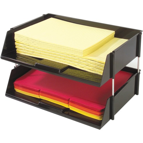 Deflecto Industrial Tray Side-Load Stacking Tray - 1500 x Sheet - 2 Tier(s) - 3.5" Height x 16.5" Width x 11.8" Depth - Black - Plastic - 2 / Set = DEF582704