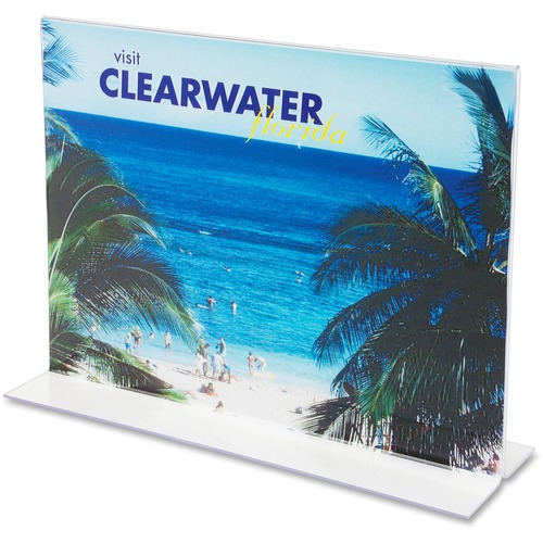 Deflecto Classic Image Double-Sided Sign Holder  - 11" (279.40 mm) Width x 8.50" (215.90 mm) Height - Rectangular Shape - Self-standing, Bottom Loading - Plastic - Clear