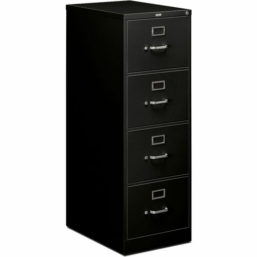 HON 510 Series Vertical File With Lock - 4-Drawer - 18.3" Width x 25" Depth x 52" Height - 4 x Drawer(s) for File - Legal - Vertical - Security Lock - Black - Baked Enamel - Steel