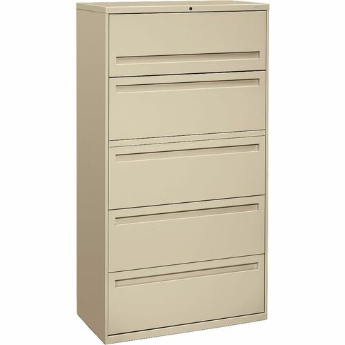 HON Brigade 700 Series 5-Drawer Lateral - 36" Width x 18" Depth x 64.3" Height - 5 x Drawer(s) - 1 x Door(s) - A4, Legal, Letter - Lateral - Interlocking - Putty - Metal - Recycled