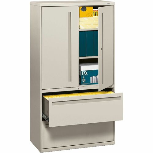 HON Brigade 700 Series Lateral File - 2-Drawer - 36" Width x 18" Depth x 64.3" Height - 3 x Shelf(ves) - 2 x Drawer(s) for File - 2 x Door(s) - Legal, Letter - Lateral - Locking Door, Sturdy, Tamper Resistant, Adjustable Leveler, Heavy Duty, Ball-bearing 