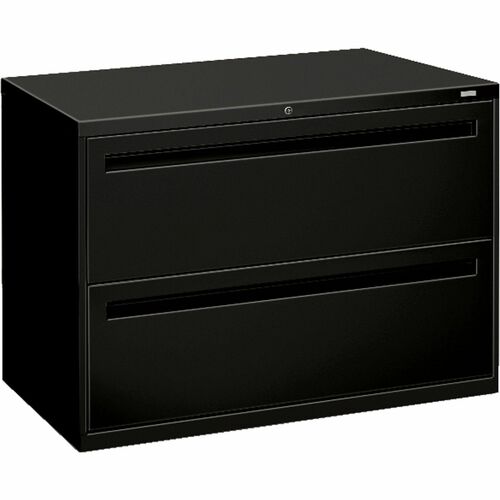 HON Brigade 700 Series 2-Drawer Lateral - 42" Width x 18" Depth x 28" Height - 2 x Drawer(s) for File - A4, Legal, Letter - Lateral - Interlocking, Leveling Glide, Ball-bearing Suspension - Black - Steel - Recycled