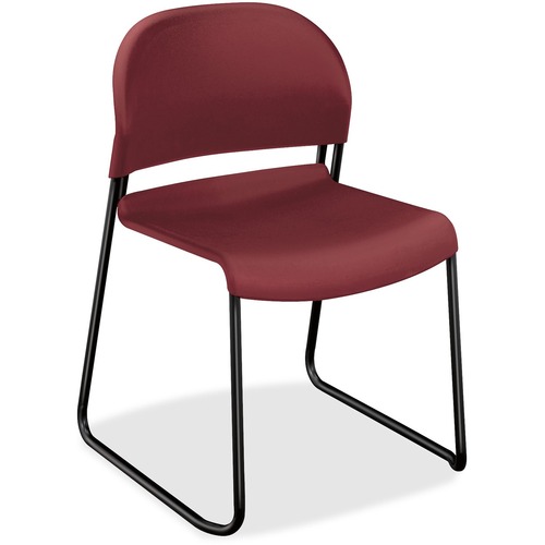HON GuestStacker 4031 Armless Guest Chair - Burgundy Polymer Seat - Black Steel Frame - Sled Base - 4 / Carton
